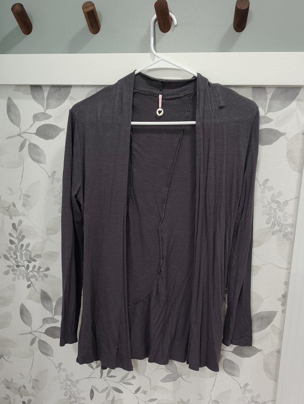Dark Gray Open Front Lightweight Cardigan